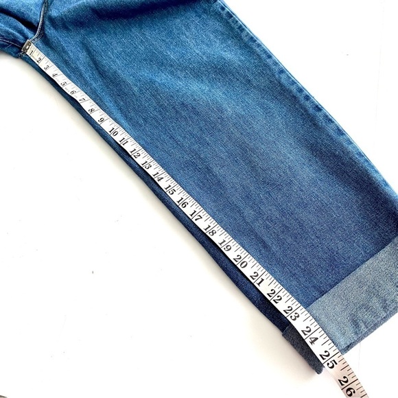 FOREVER 21 Contemporary Blue Denim Mom Jeans Large Cuffed Paperbag-Waist - Picture 14 of 15